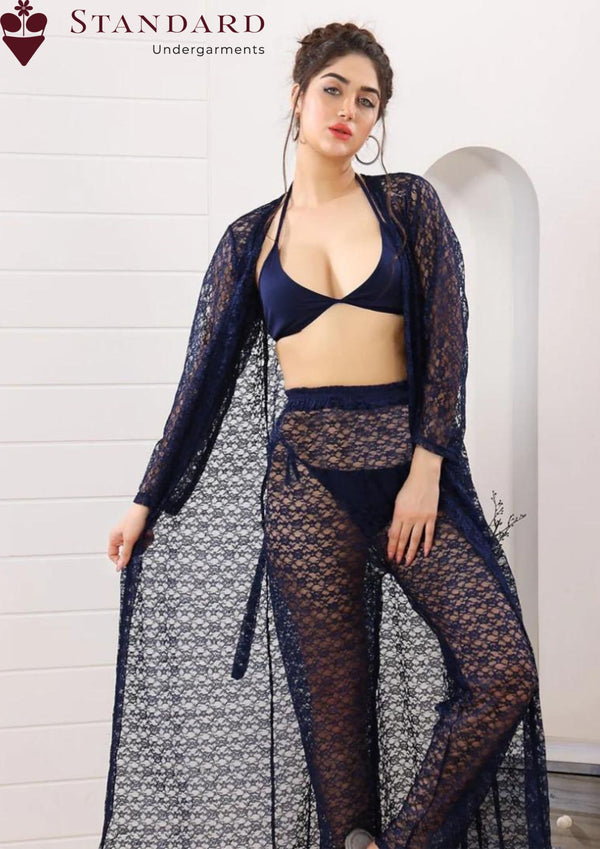 4Pc Gown Nighty with Bikini Set