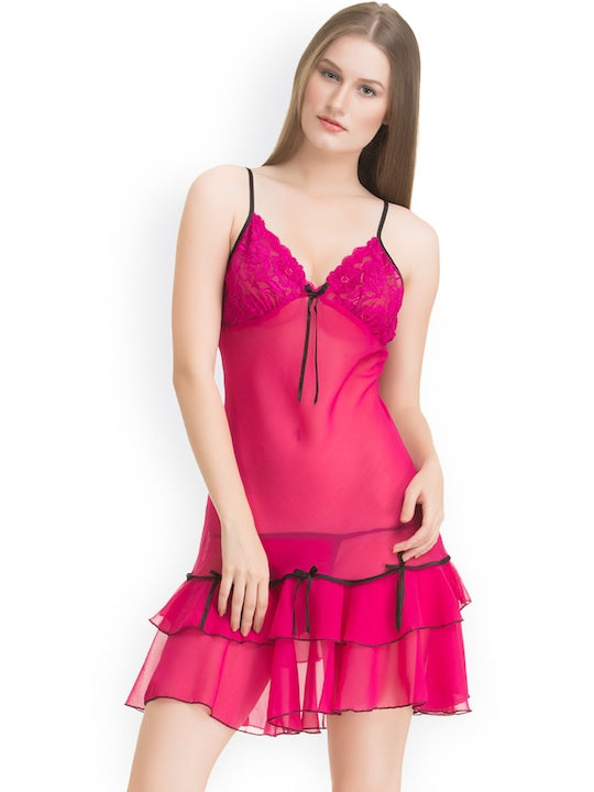 Sexy Semi Transparent Short Gown Lingerie With Panty